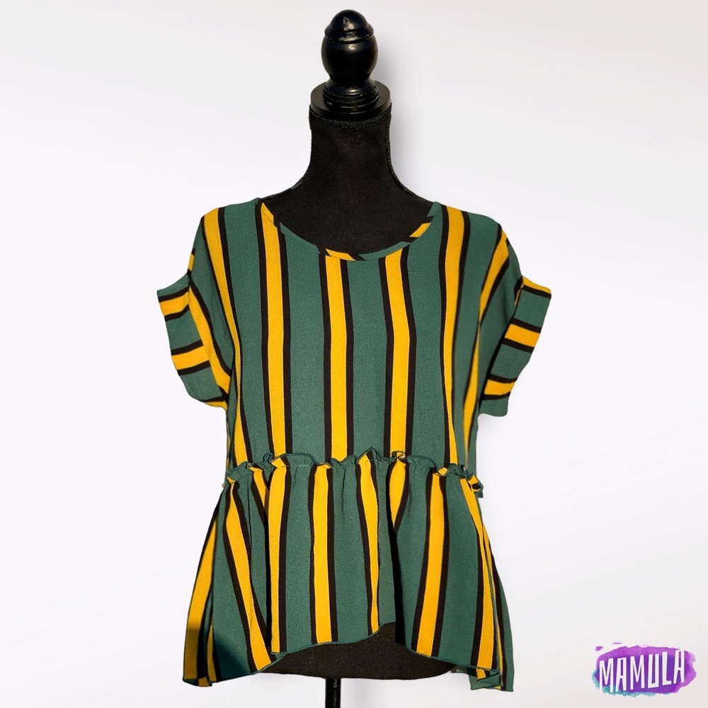 Love J Women’s Short-Sleeve Top Woth Yellow Black Stripes | Size M